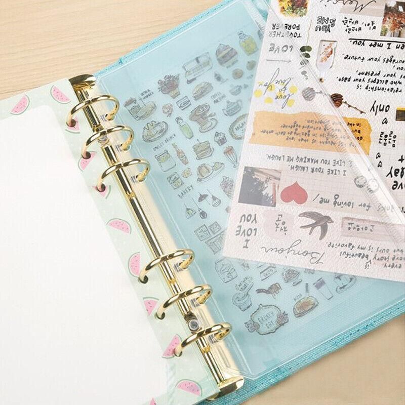 12X A5/A6/A7 Binder Pocket Zipper 6 Holes Pvc Document Filling Bags Clear Kit - A6(17*11CM)