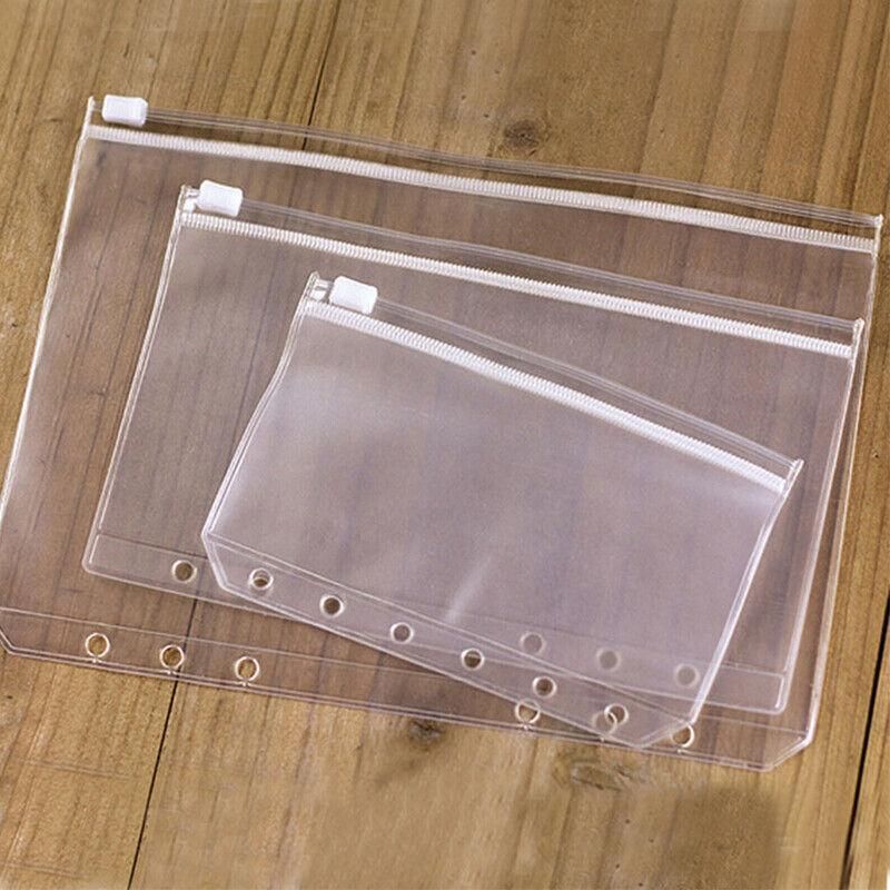 12X A5/A6/A7 Binder Pocket Zipper 6 Holes Pvc Document Filling Bags Clear Kit - A7(13*9CM)