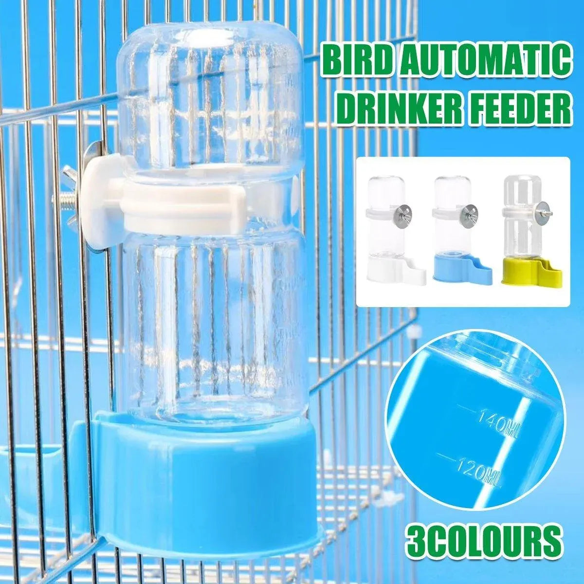 Pet Bird Waterer Automatic Water Feeder Adapter Parrots Cage Drinker Parrots - Blue