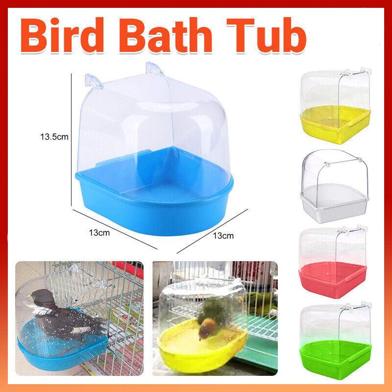 Bird Water Bath Tub For Pet Cage Hanging Bowl Parrot Birdbath Pet Cleaning - White