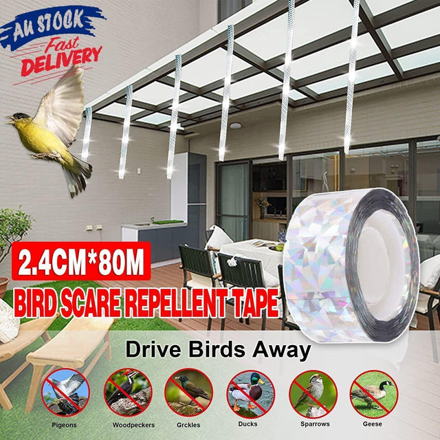 80m Reflective Bird Repellent Tape Double Sided Flash Ribbon Garden & Orchard