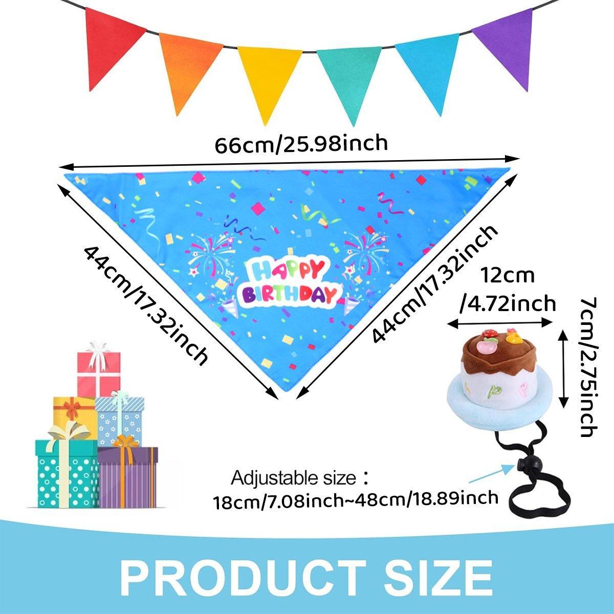 Pet Birthday Cake Hat and Triangle Towel combination Fun Party Dress Up for Pets - Blue