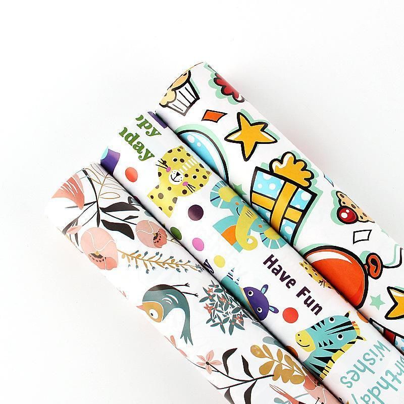20pcs Cute Animal Cartoon Gift Wrapping Paper for Toys Bookskin and Crafts - Striped Birthday-20PCS