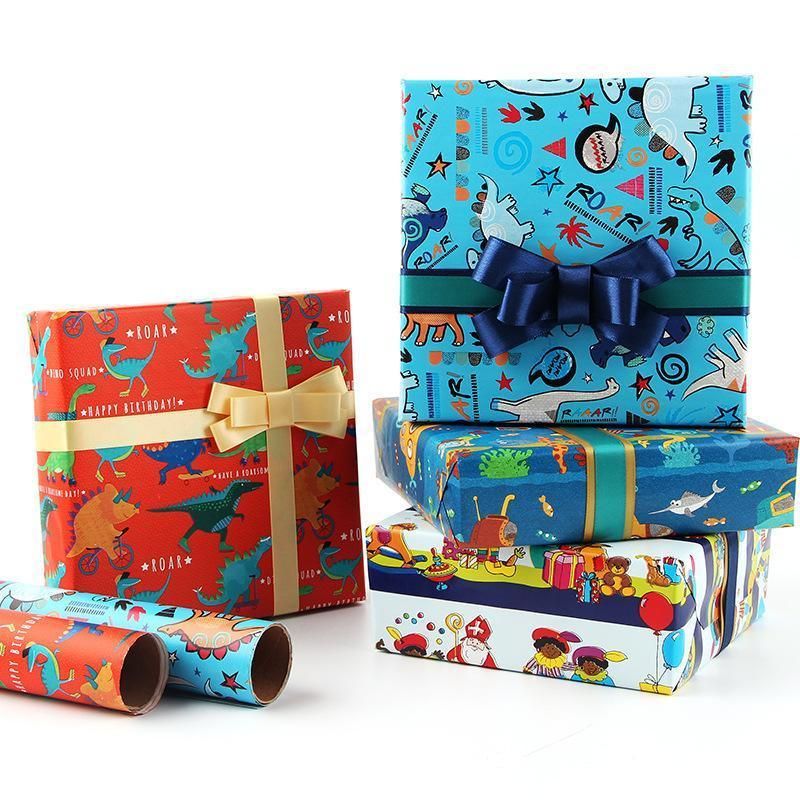 20pcs Cute Animal Cartoon Gift Wrapping Paper for Toys Bookskin and Crafts - Striped Birthday-20PCS