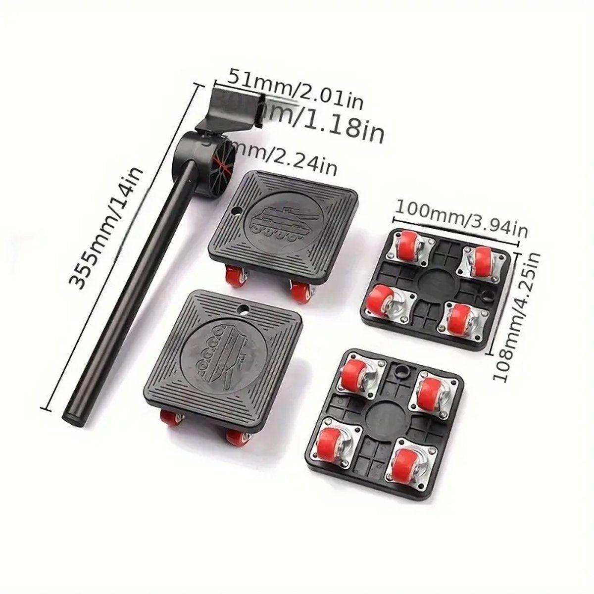 Heavy Duty Moving Tool Set Easy Move Five Piece Furniture Lifter Kit for Home - Black