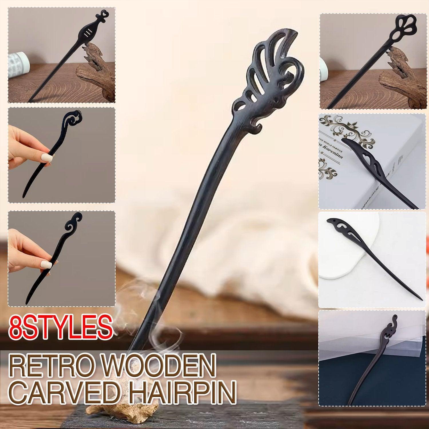 Retro Wooden Carved Hair Sticks Women Hairpin Barrette Chopsticks Accessories - D