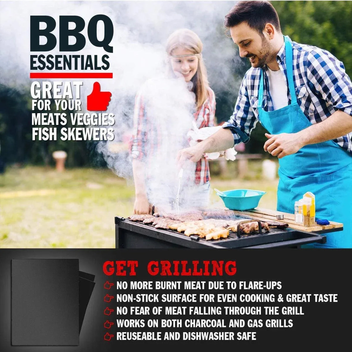 Reusable Bbq Grill Mat Bake Sheet Resistant Teflon Meat Barbecue Non-Stick Party