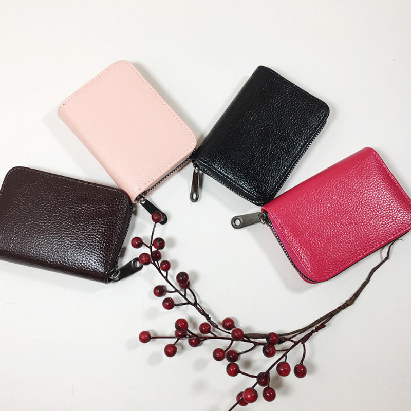 Compact Zipper Organ Card Cover Holder Wallet ID Bag Short Coin Purse Pockets - Black