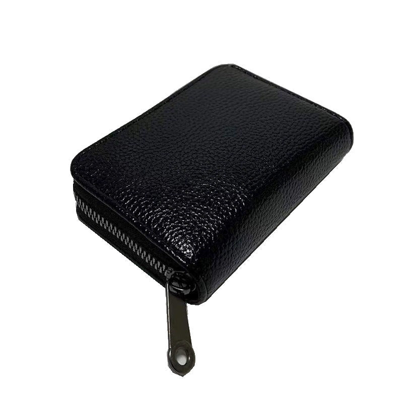 Compact Zipper Organ Card Cover Holder Wallet ID Bag Short Coin Purse Pockets - Black