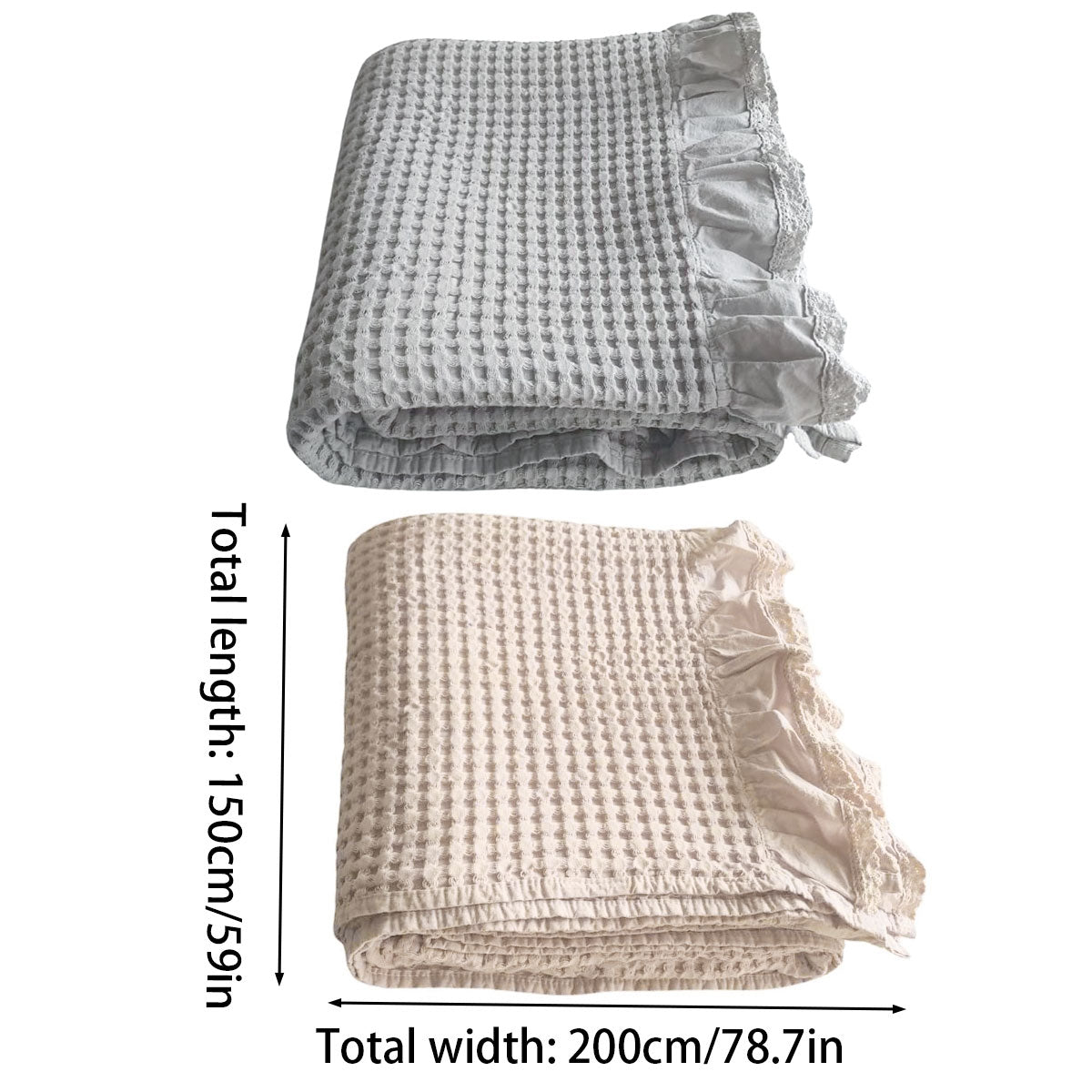 Waffle Sofa Blanket Thin Lightweight Throw Soft Cover Couch Bed Living Room Use - Beige