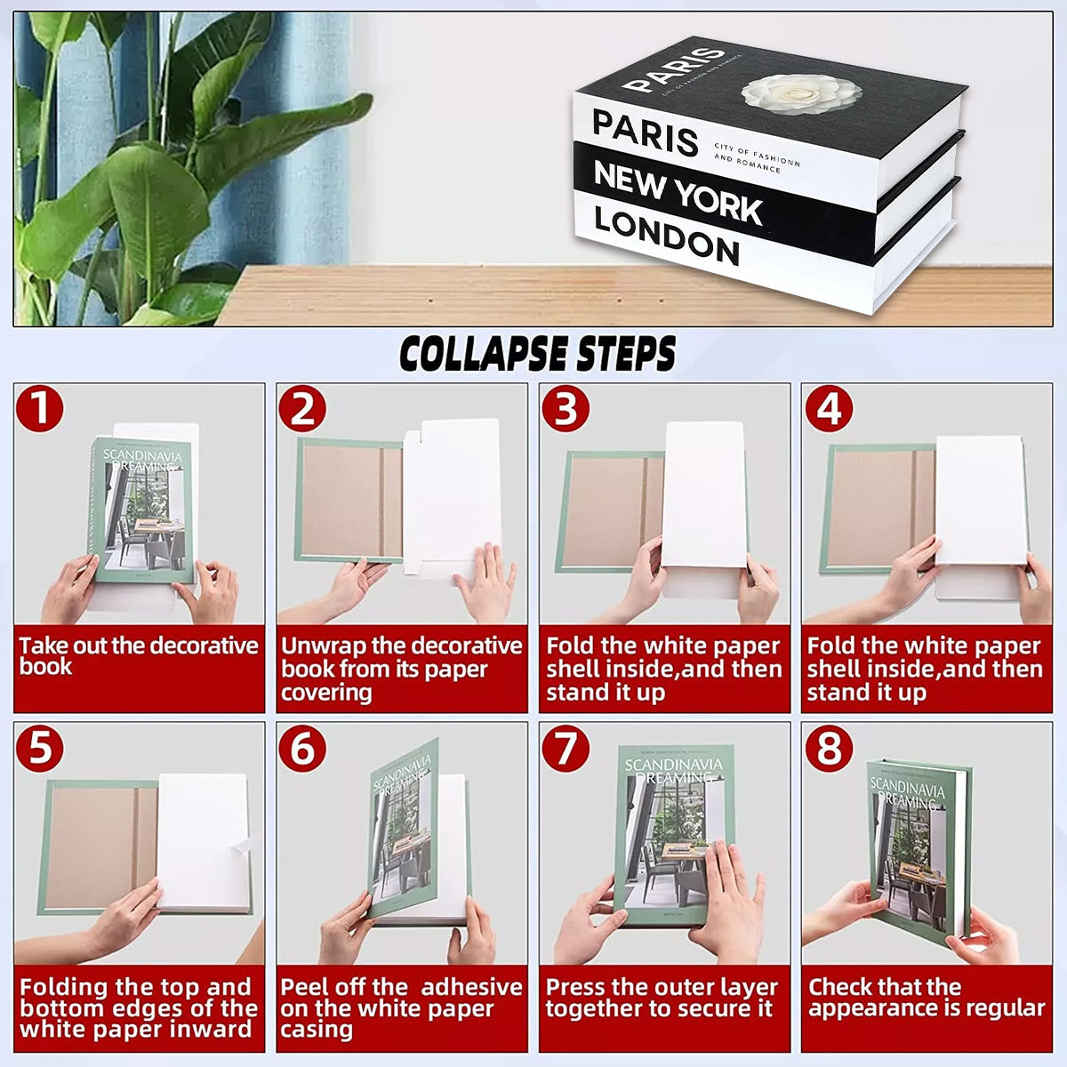 3 PCS Modern Decorative Books Set Foldable Fake Books for Display City Theme - A