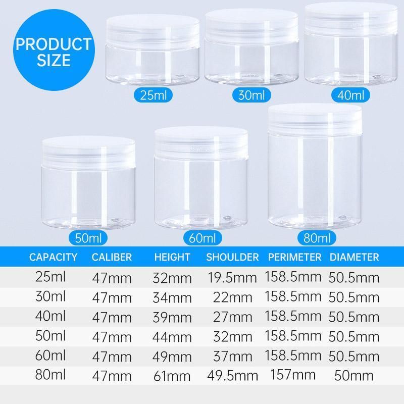 10pcs Transparent Wide Mouth Plastic Jars with Cap Skin Care Cream Containers - 50ml