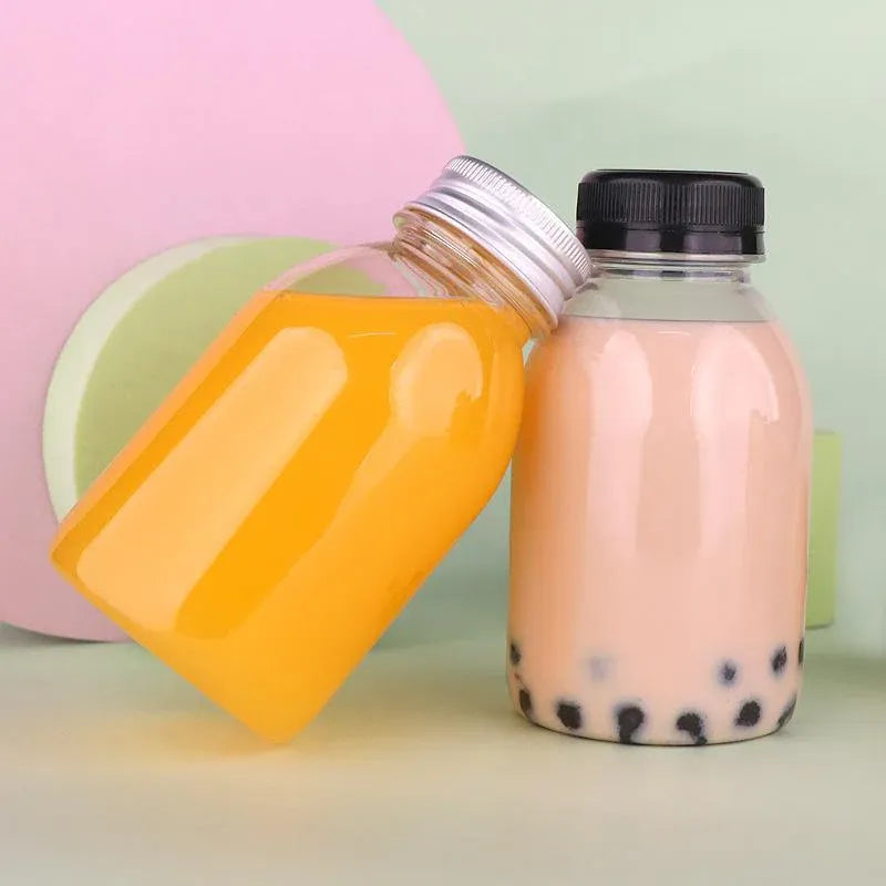 20pcs 250ml Reusable Plastic Juice Bottles 38mm Caliber Clear Beverage Container - Bottle-20pcs-Glossy -Black