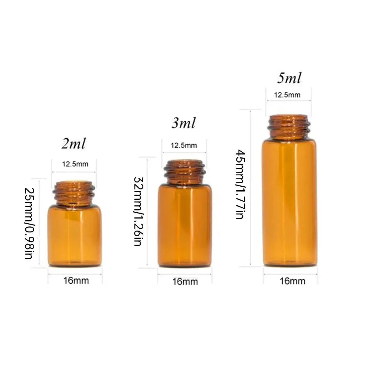 5pcs 2ml-5ml Amber Glass Orifice Reducer Bottles Sample Vial Dram Essential Oils - 2ml