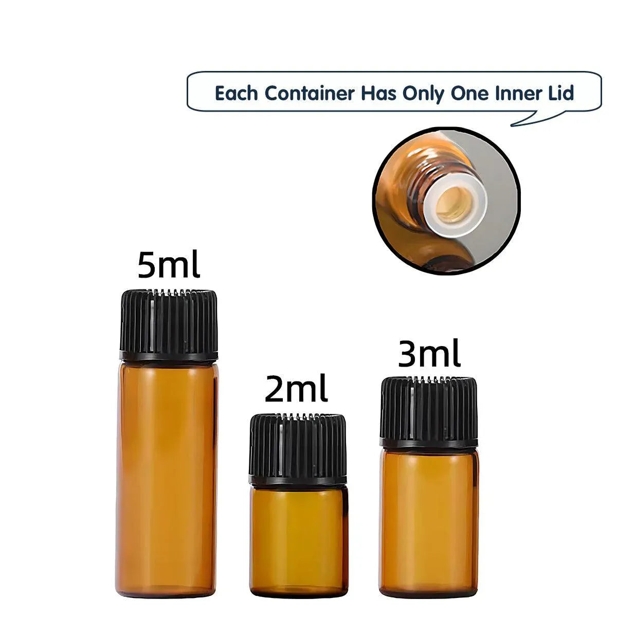 5pcs 2ml-5ml Amber Glass Orifice Reducer Bottles Sample Vial Dram Essential Oils - 2ml