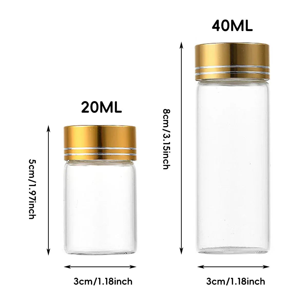 40Pcs Transparent Glass Bottle Airtight Seal Leakproof Small Items Storage Jars - 20ML