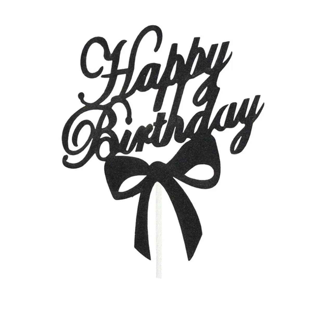 Happy Birthday Cake Topper Colour Printed Acrylic Party Decorations - Black-Bowknot