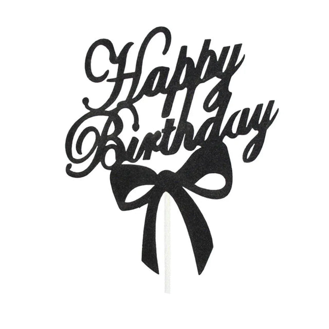 Happy Birthday Cake Topper Colour Printed Acrylic Black Bowknot