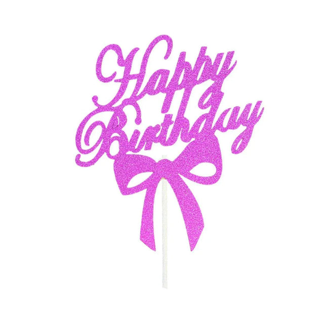 Happy Birthday Cake Topper Colour Printed Acrylic Rose Red Bowknot