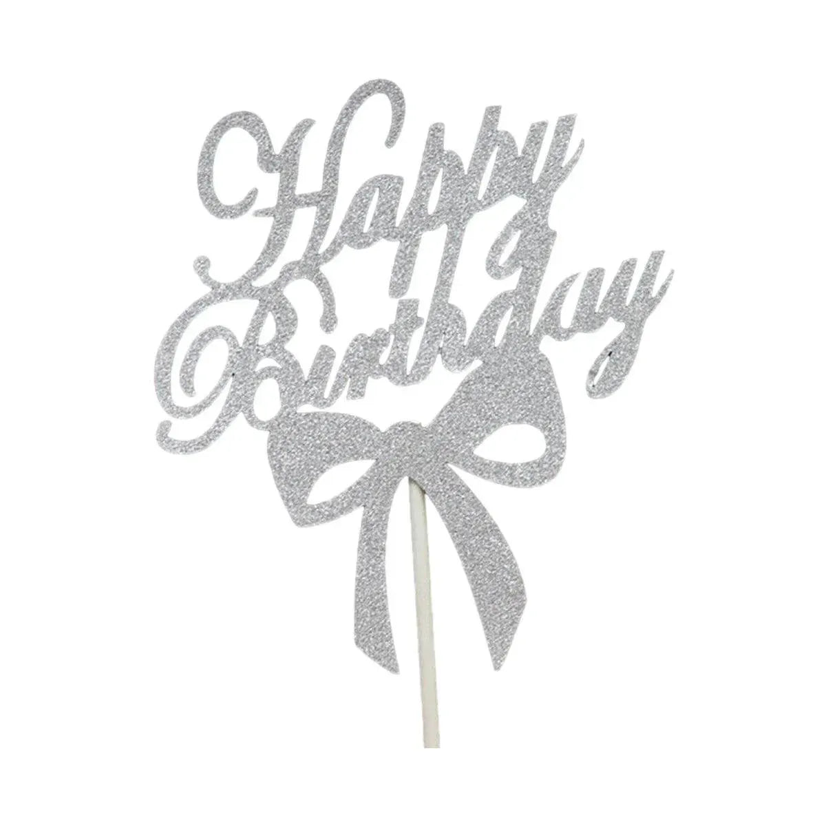 Happy Birthday Cake Topper Colour Printed Acrylic Party Decorations - Silver-Bowknot