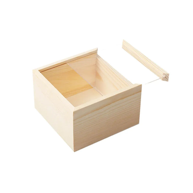 Solid Wood Storage Box Acrylic Sliding Lid Pull Out Gift Packaging - 15x15x8cm
