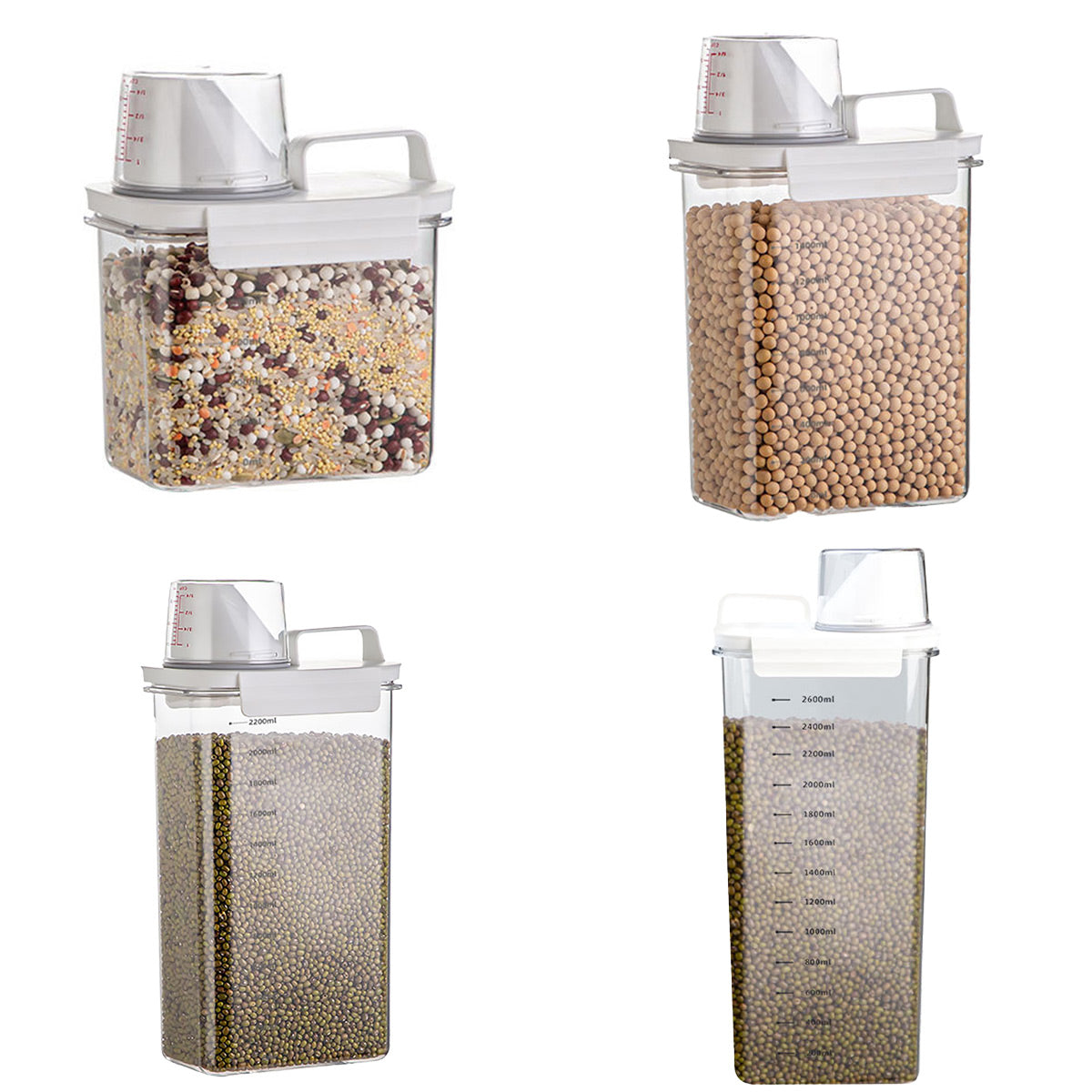Sealed Household Grain Storage Box Transparent Rice Bucket Kitchen 1800ml