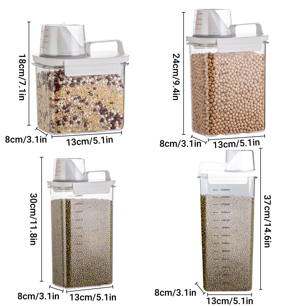 Sealed Household Grain Storage Box Transparent Rice Bucket Kitchen 1800ml