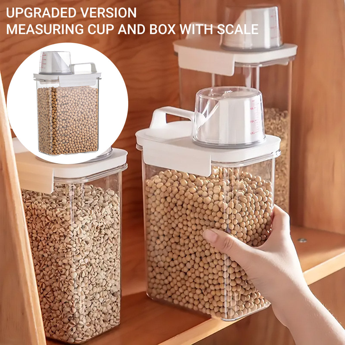 Sealed Household Grain Storage Box Transparent Rice Bucket Kitchen 1800ml