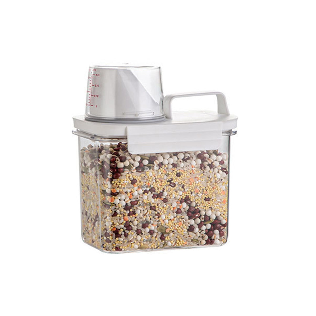Sealed Household Grain Storage Box Transparent Rice Bucket Kitchen 1800ml