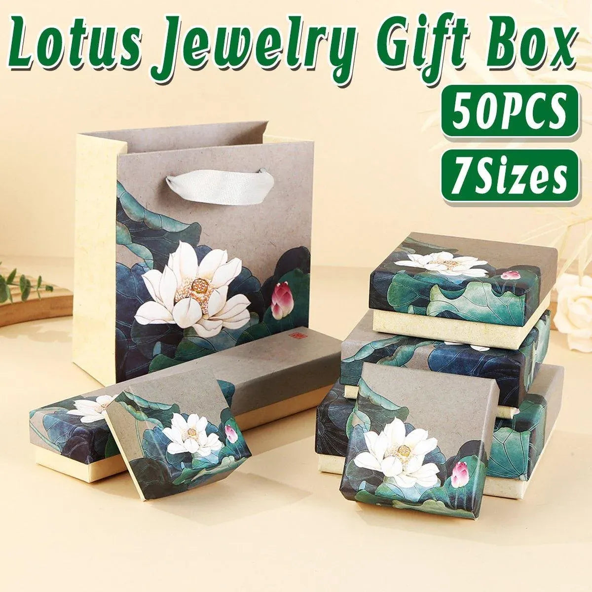 50pcs Blue Vintage Lotus Jewelry Box Paper Packaging Gift Boxes for Jewelry - 12*12*4cm(Box)