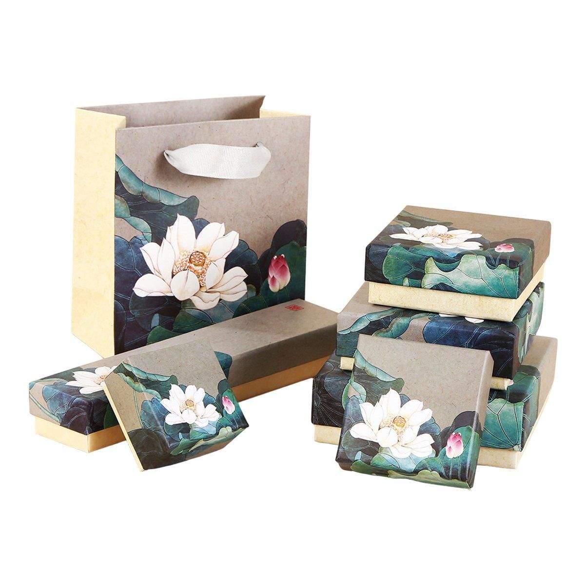 50pcs Blue Vintage Lotus Jewelry Box Paper Packaging Gift Boxes for Jewelry - 12*12*4cm(Box)