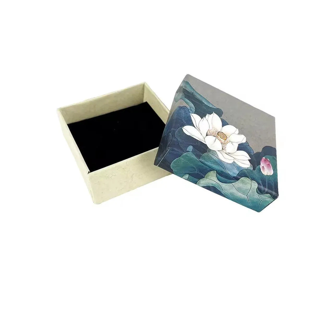50pcs Blue Vintage Lotus Jewelry Box Paper Packaging Gift Boxes for Jewelry - 12*12*4cm(Box)