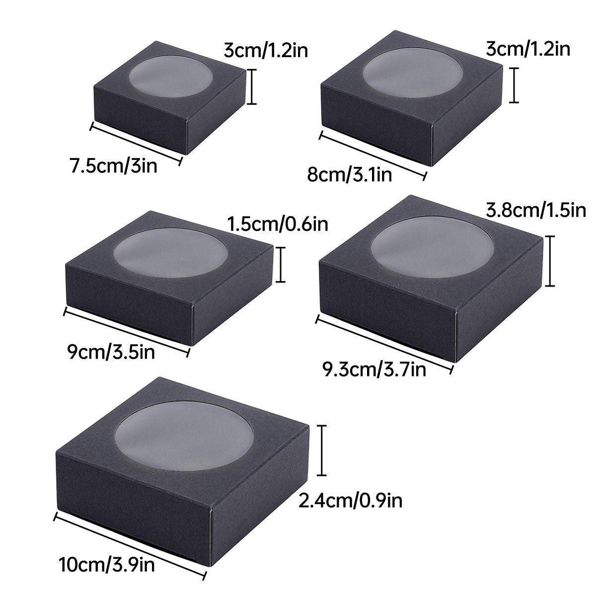 50PCS Handmade Soap Paper Box Round Window Kraft Black White Candy Biscuit Box - Black-50pcs 7.5*7.5*3CM