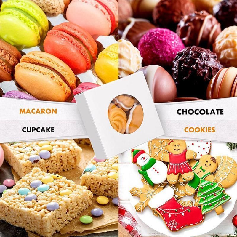 50PCS Handmade Soap Paper Box Round Window Kraft Black White Candy Biscuit Box - Black-50pcs 7.5*7.5*3CM