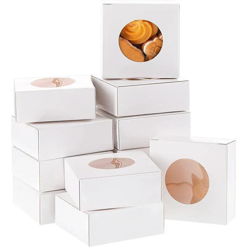 50PCS Handmade Soap Paper Box Round Window Kraft Black White Candy Biscuit Box - Black-50pcs 7.5*7.5*3CM