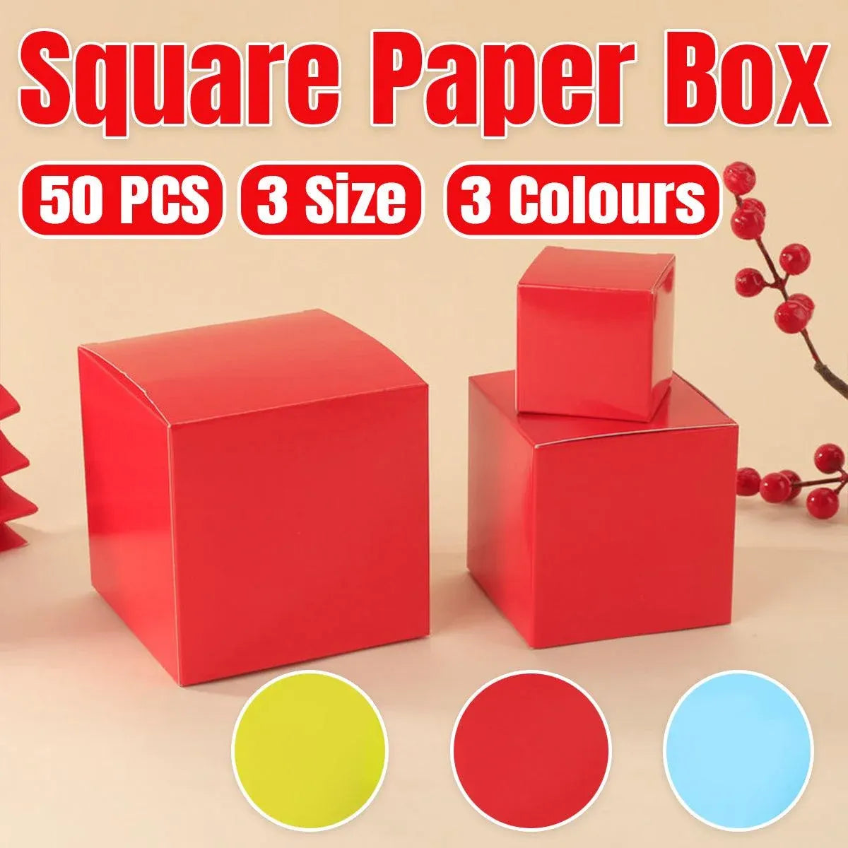 50pcs Colourful Square Paper Boxes Gifts Packaging Craft Supplies Storage Boxes - Yellow-10x10cm