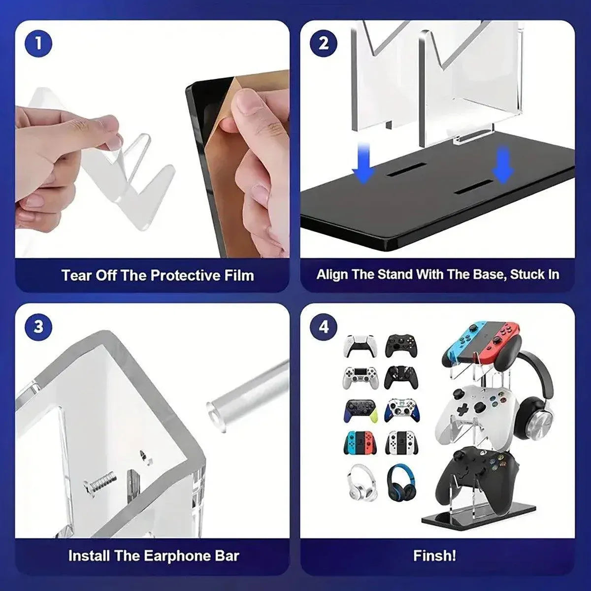 3 Tier Gamepad and Headset Display Stand for Gaming Accessories Organization - Black
