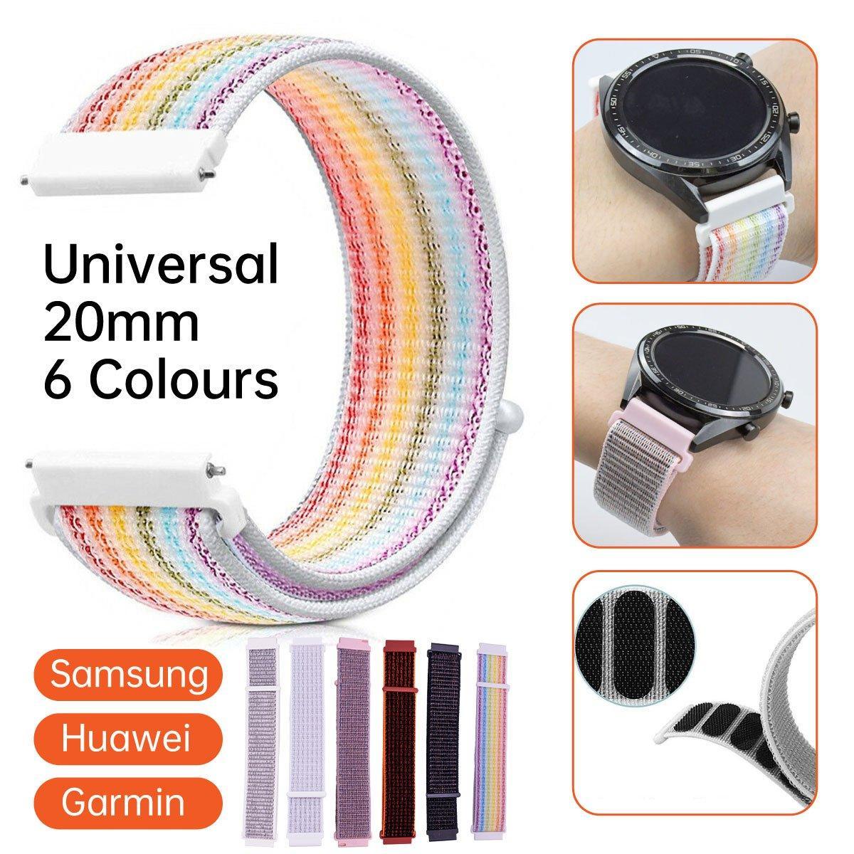20mm Nylon Braided Sport Loop Velcro Watch Band Strap Compatible Replacement - Black