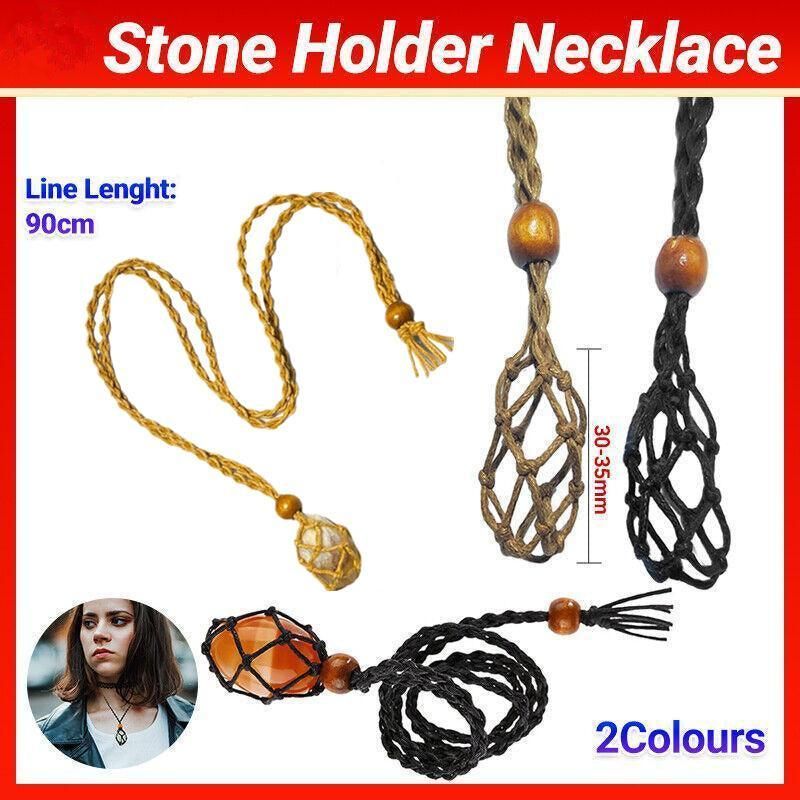 Empty Stone Holder Necklace Crystal Quartz Gemstone Cage Rope Cord Pendant DIY