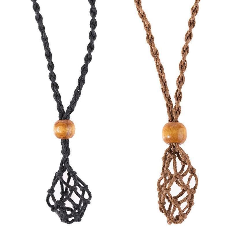 Empty Stone Holder Necklace Crystal Quartz Gemstone Cage Rope Cord Pendant DIY