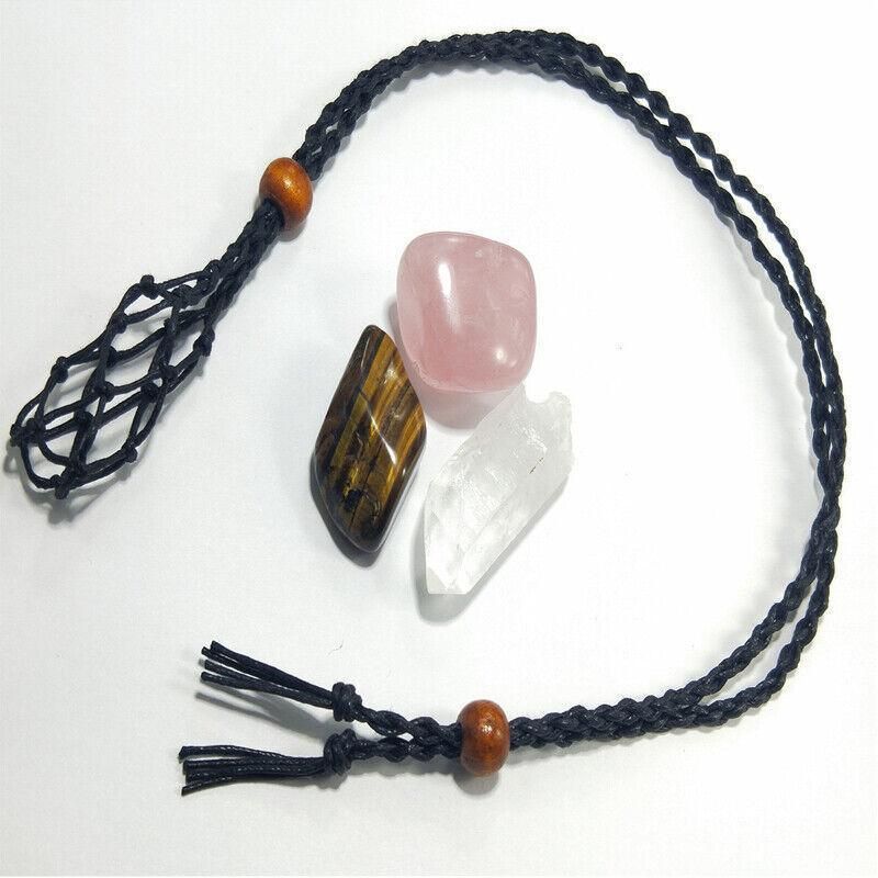 Empty Stone Holder Necklace Crystal Quartz Gemstone Cage Rope Cord Pendant DIY