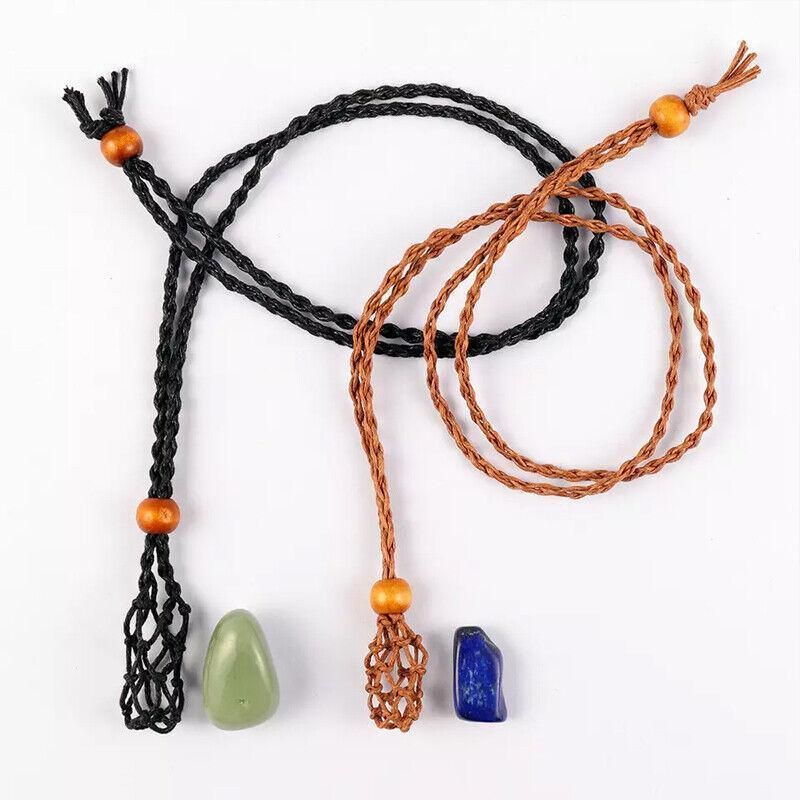 Empty Stone Holder Necklace Crystal Quartz Gemstone Cage Rope Cord Pendant DIY