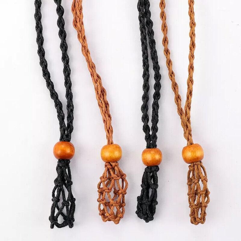 Empty Stone Holder Necklace Crystal Quartz Gemstone Cage Rope Cord Pendant DIY