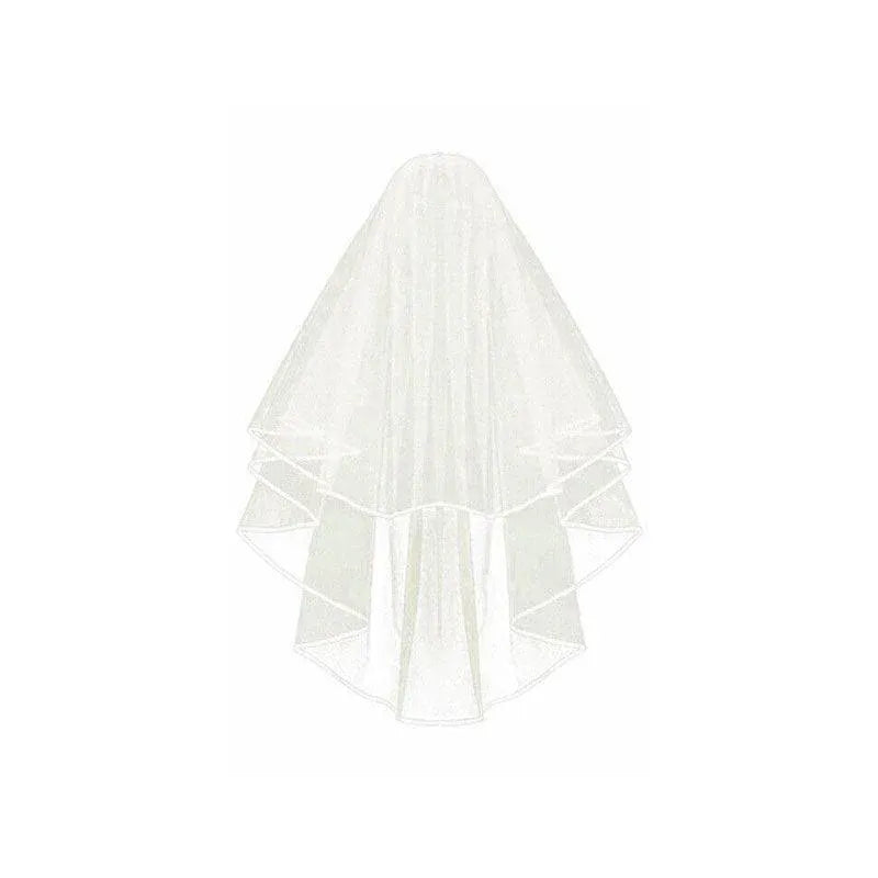 Bridal 2 Layer Wedding Veil with Comb Satin Edge Short Tulle for Women White Ivory - Beige