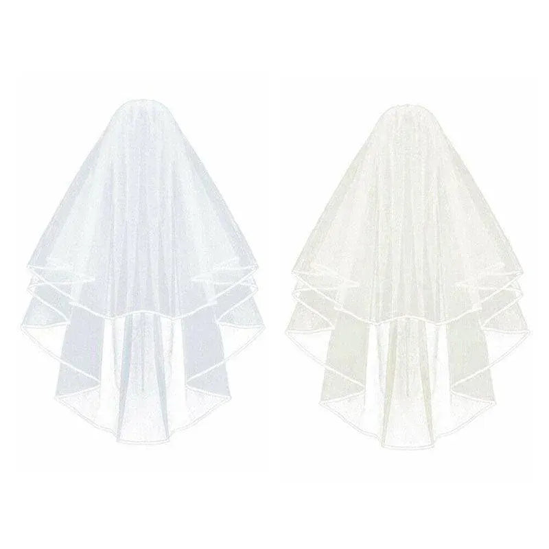 Bridal 2 Layer Wedding Veil with Comb Satin Edge Short Tulle for Women White Ivory - Beige
