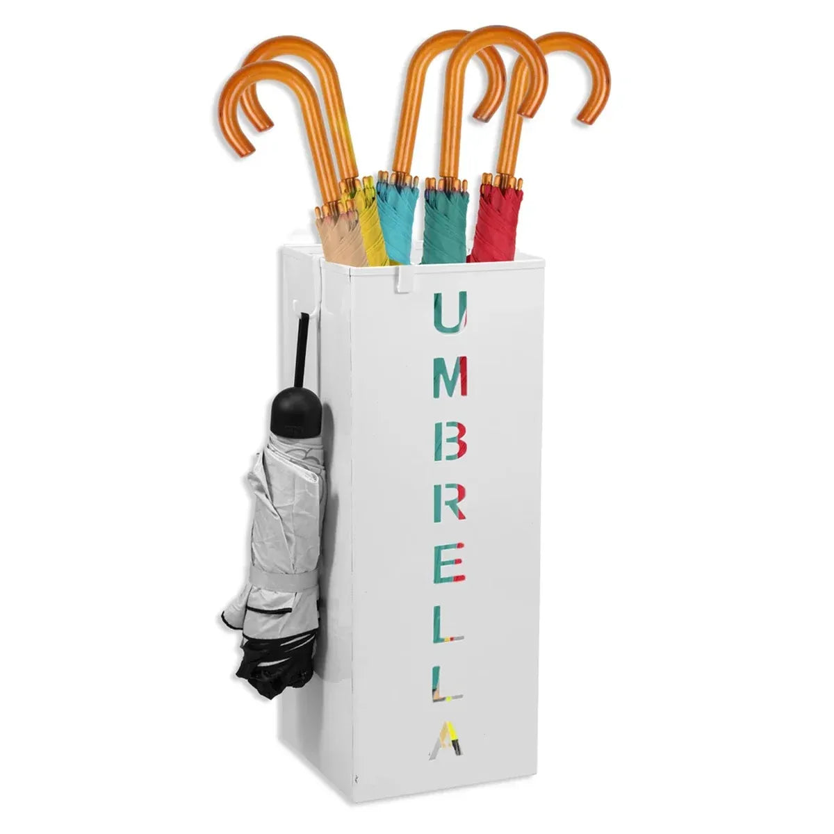 Umbrella Bucket Storage Cylinder Square Storing Umbrellas Home Office Organizer - Black