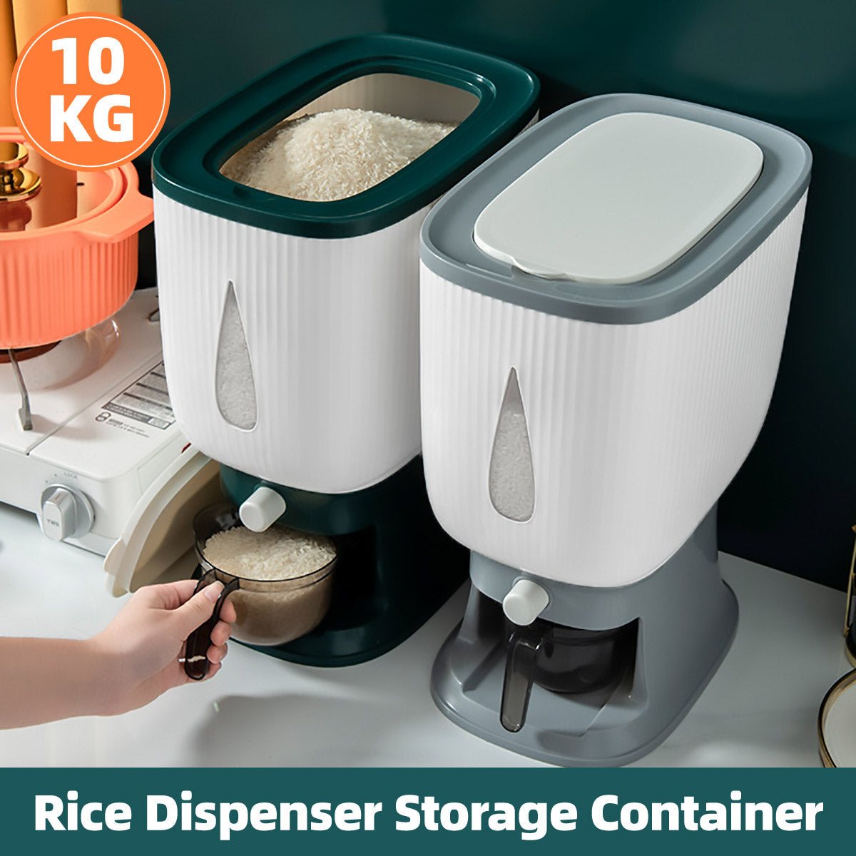 10kg Rice Storage Bucket Household Metering Container Large Capacity Green