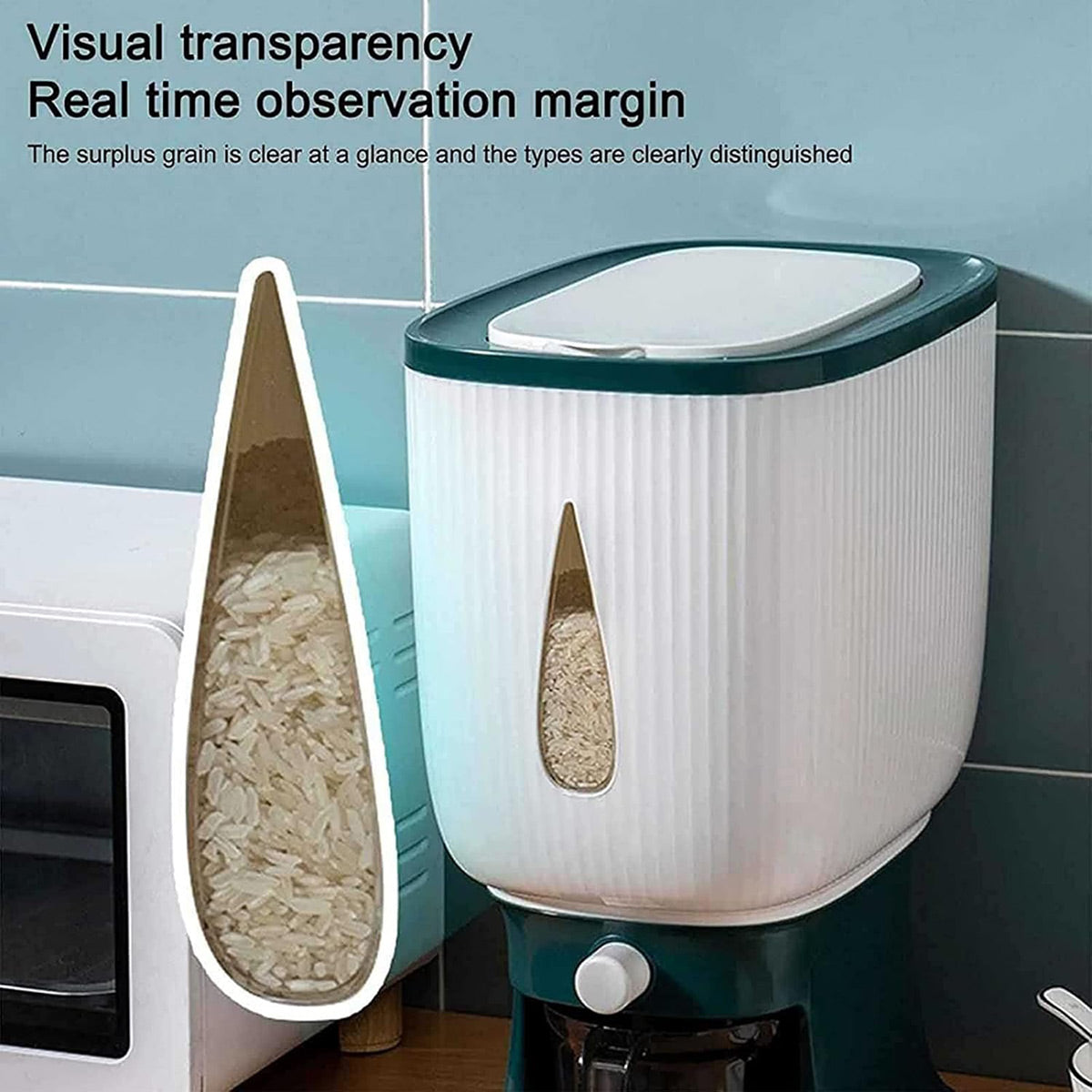10kg Rice Storage Bucket Household Metering Container Large Capacity Green