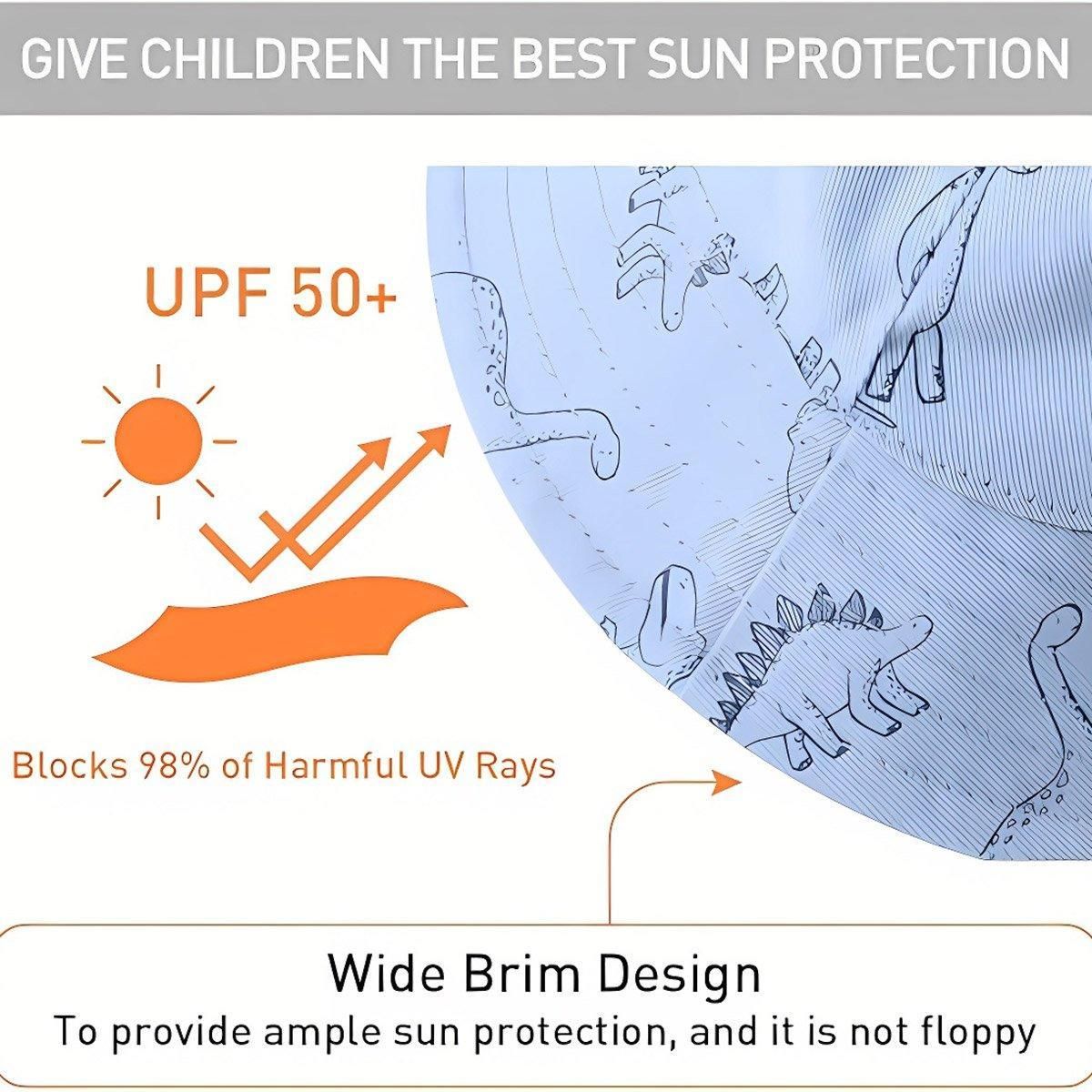 Cartoon Dinosaur Bucket Hat with Wide Brim for Summer Sun Protection - Grey
