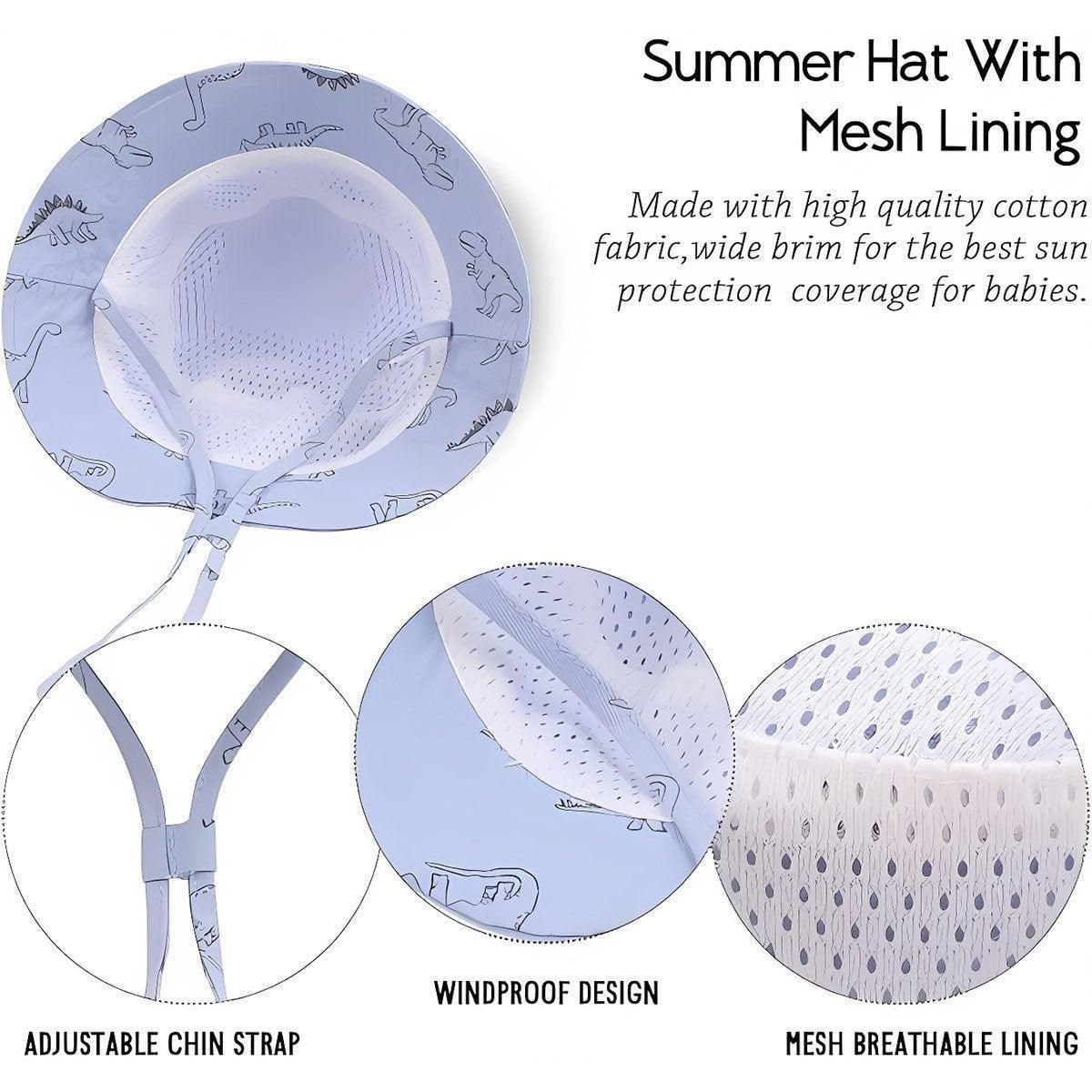 Cartoon Dinosaur Bucket Hat with Wide Brim for Summer Sun Protection - Grey